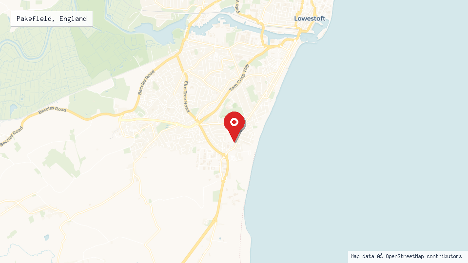 Street map of Pakefield, England with location pin