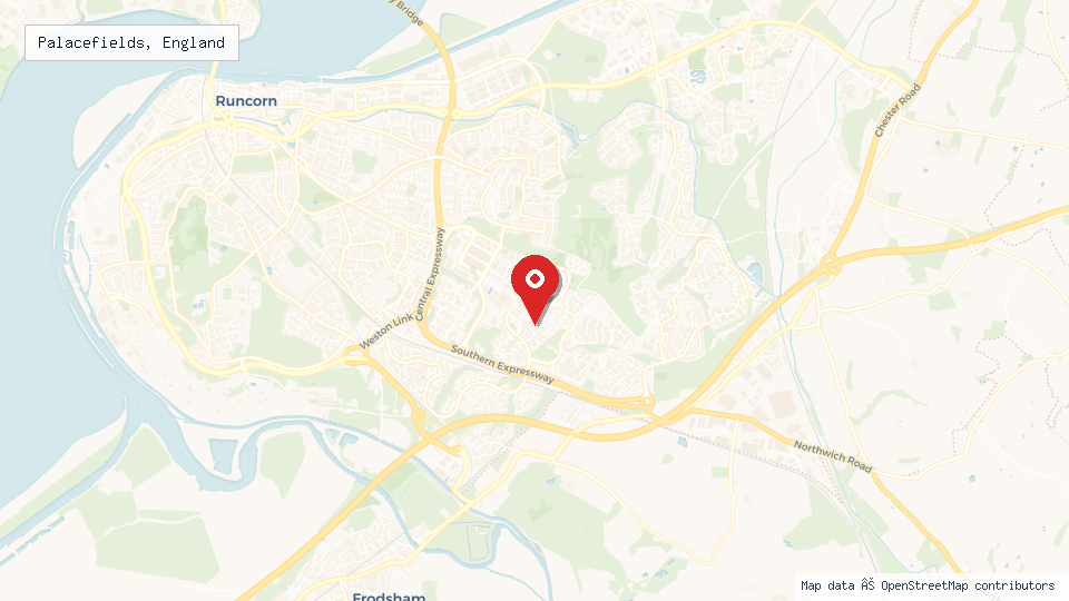 Street map of Palacefields, England with location pin