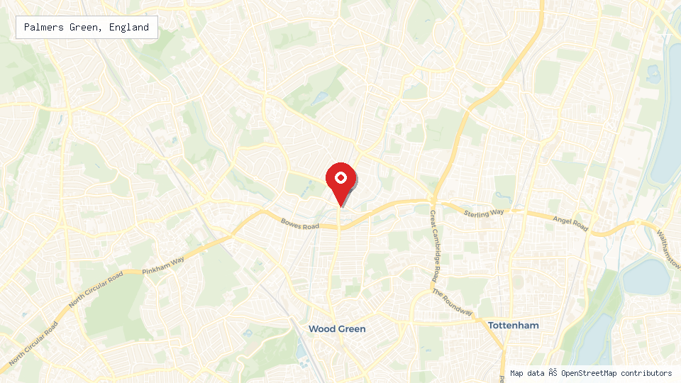 Street map of Palmers Green, England with location pin