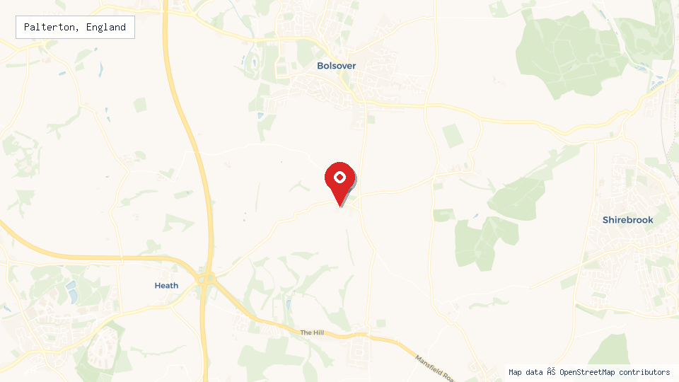 Street map of Palterton, England with location pin
