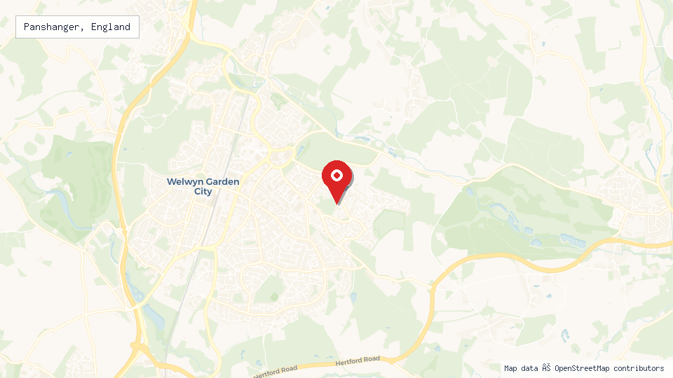 Street map of Panshanger, England with location pin