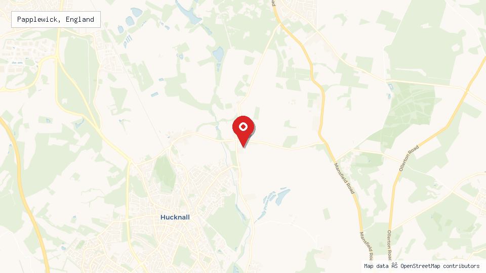 Street map of Papplewick, England with location pin