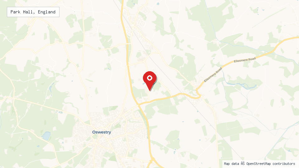 Street map of Park Hall, England with location pin