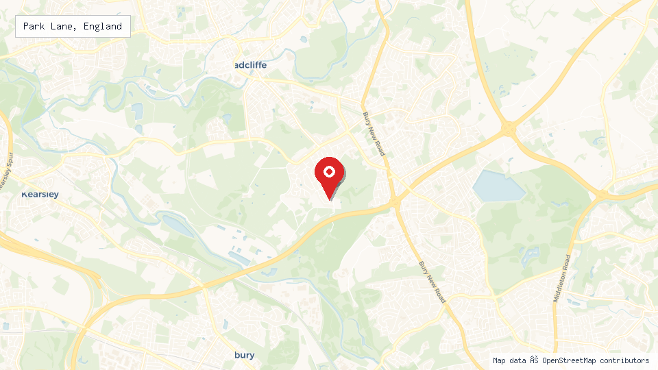 Street map of Park Lane, England with location pin