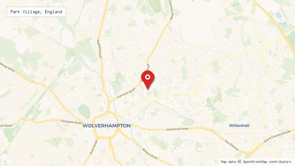 Street map of Park Village, England with location pin