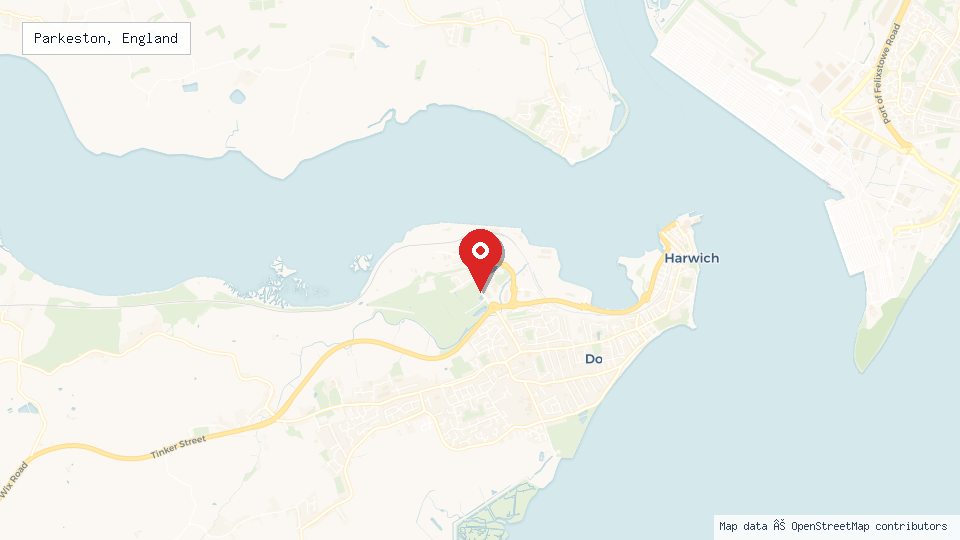 Street map of Parkeston, England with location pin
