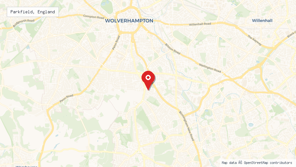 Street map of Parkfield, England with location pin