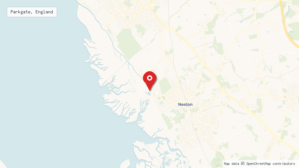 Street map of Parkgate, England with location pin