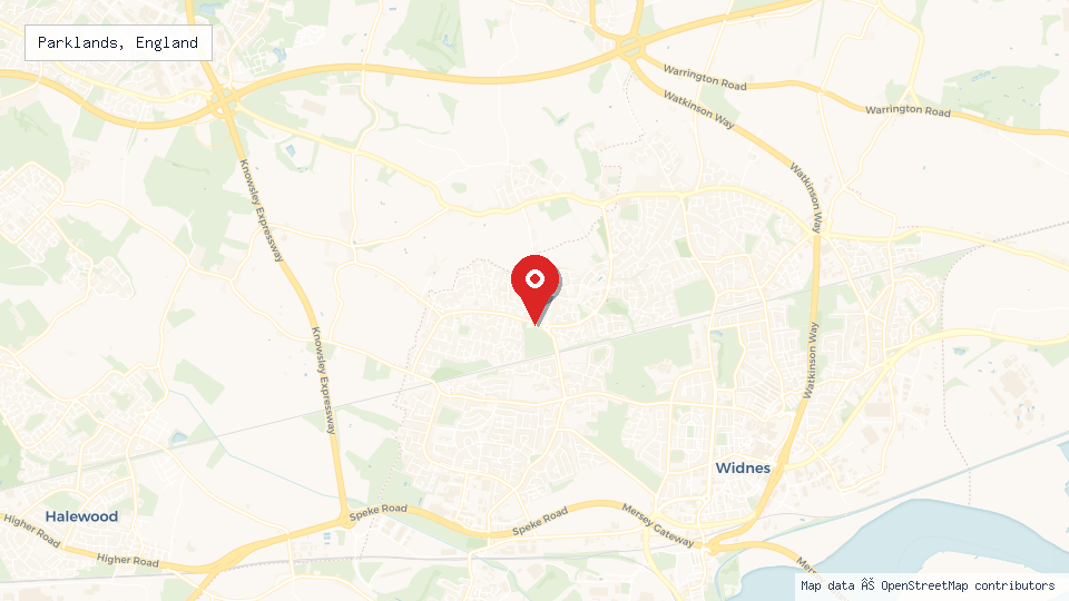 Street map of Parklands, England with location pin
