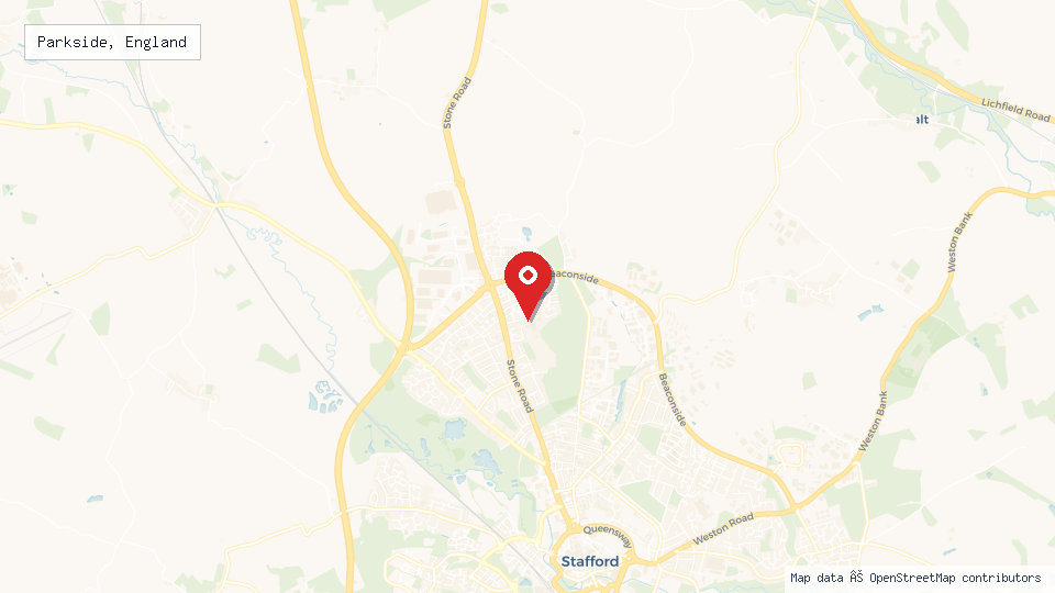 Street map of Parkside, England with location pin