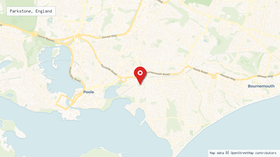 Street map of Parkstone, England with location pin