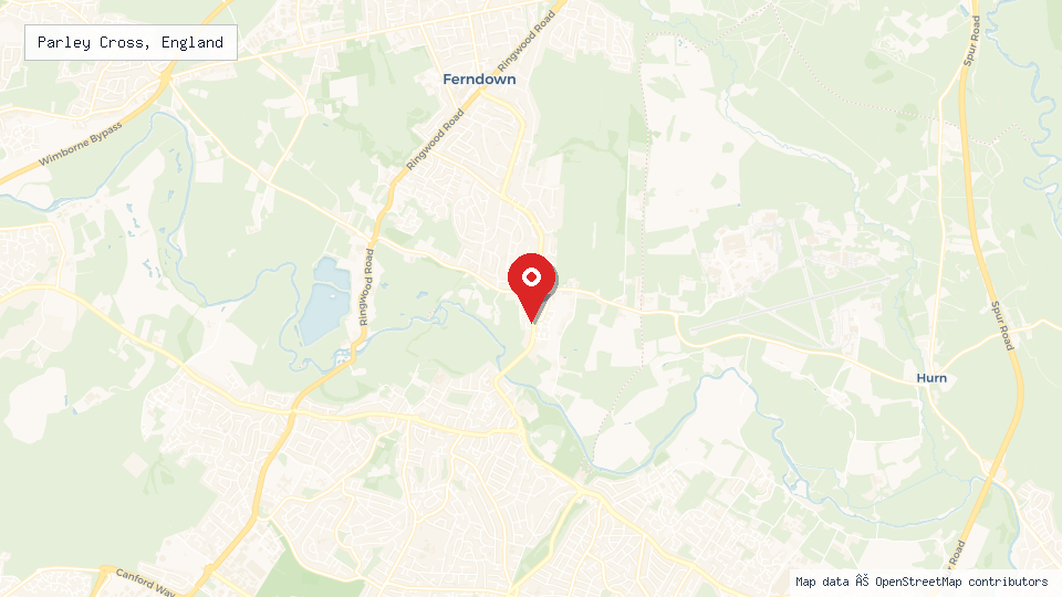 Street map of Parley Cross, England with location pin