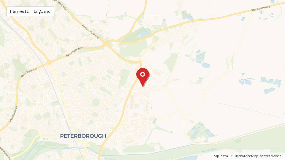 Street map of Parnwell, England with location pin