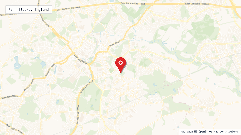 Street map of Parr Stocks, England with location pin