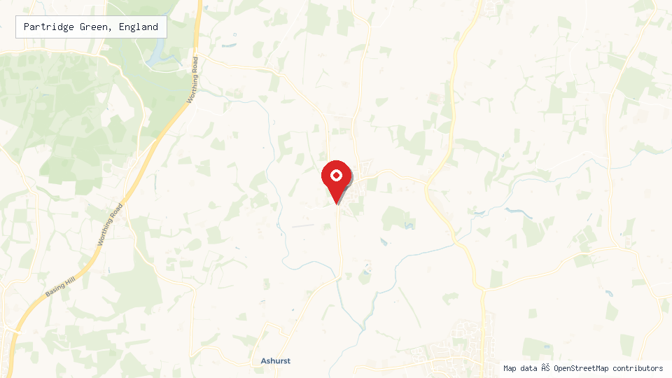 Street map of Partridge Green, England with location pin