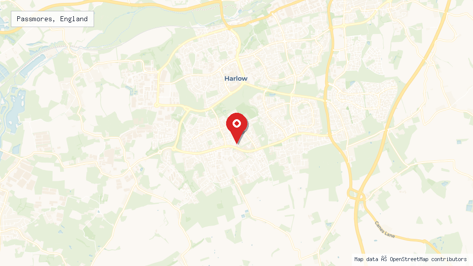 Street map of Passmores, England with location pin