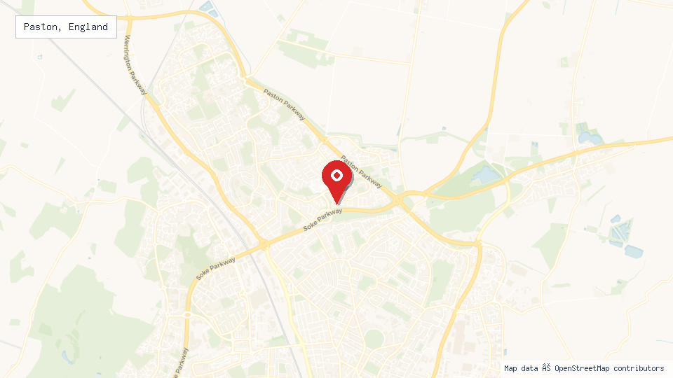 Street map of Paston, England with location pin