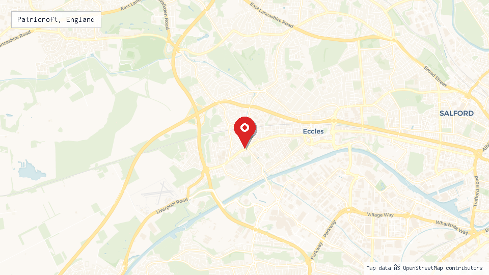 Street map of Patricroft, England with location pin