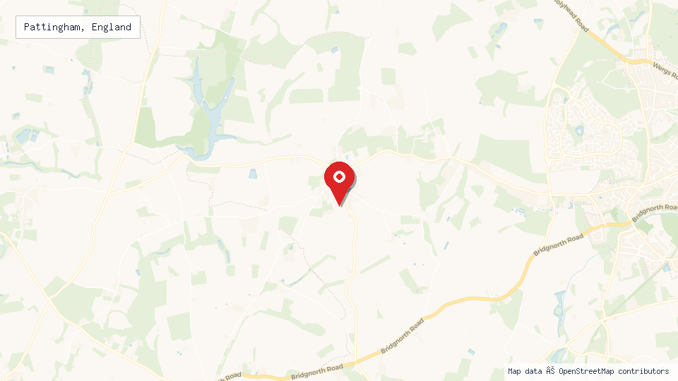Street map of Pattingham, England with location pin