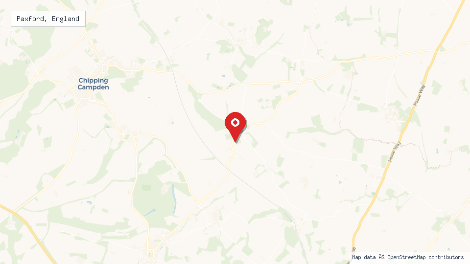 Street map of Paxford, England with location pin