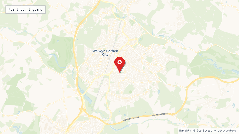 Street map of Peartree, England with location pin