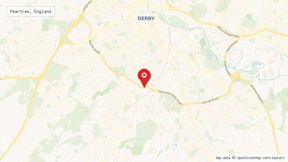 Street map of Peartree, England with location pin