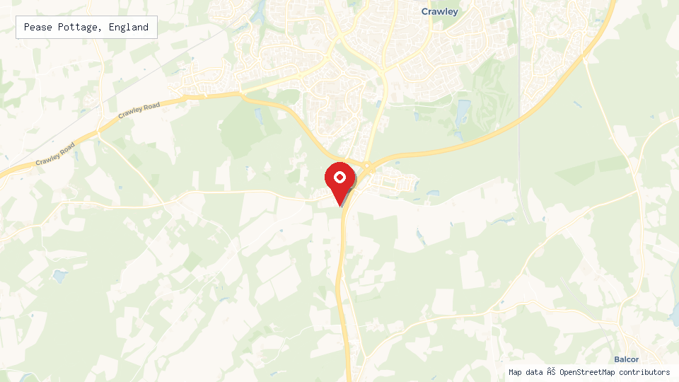 Street map of Pease Pottage, England with location pin