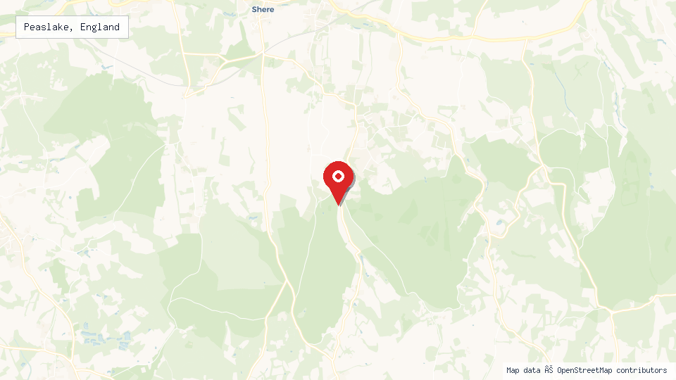 Street map of Peaslake, England with location pin
