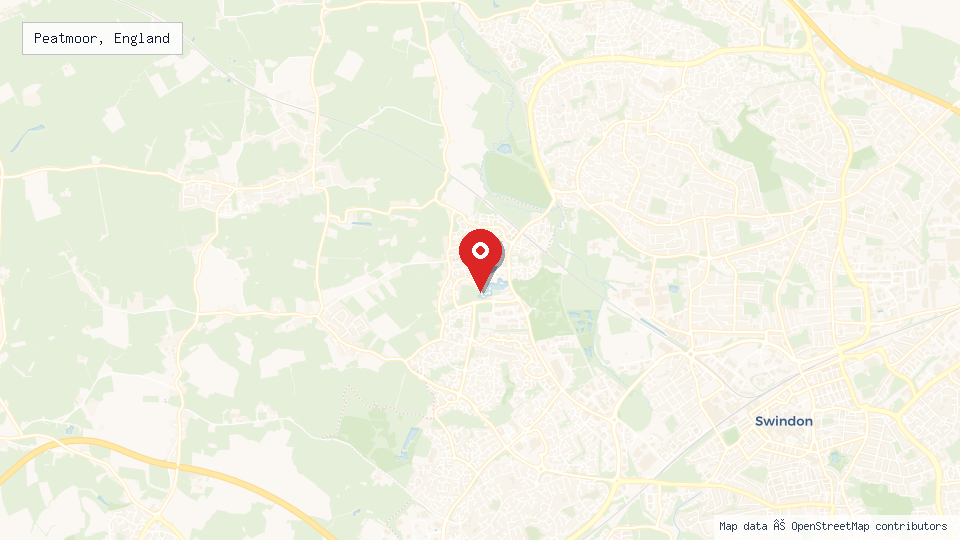 Street map of Peatmoor, England with location pin