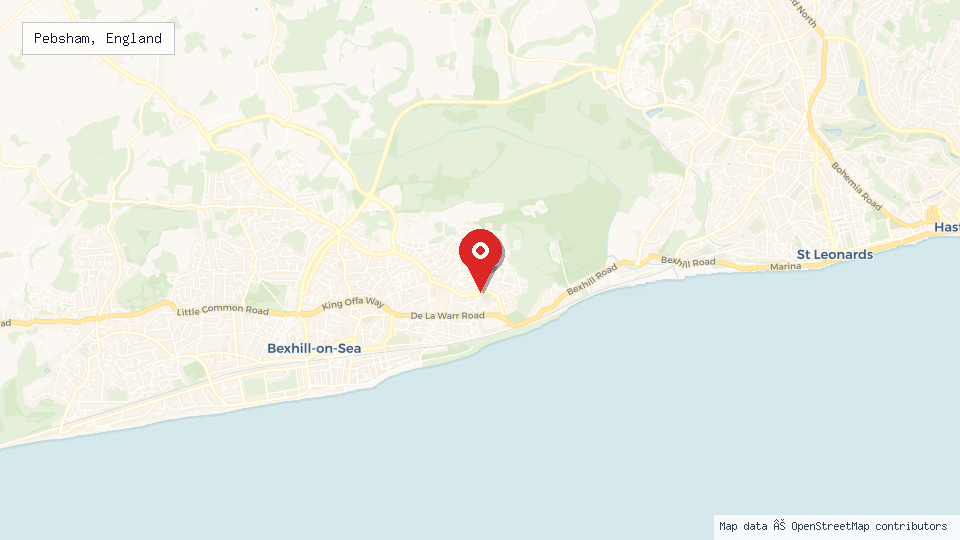 Street map of Pebsham, England with location pin