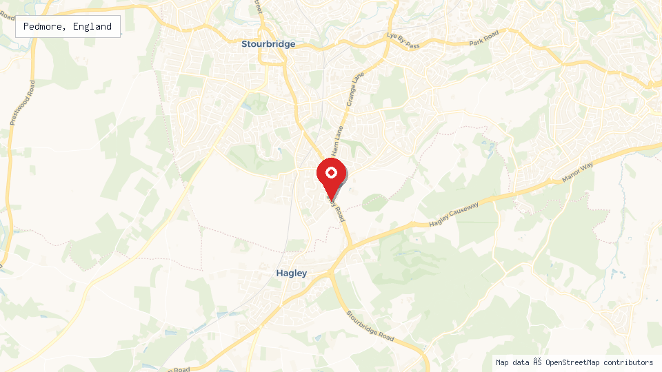 Street map of Pedmore, England with location pin