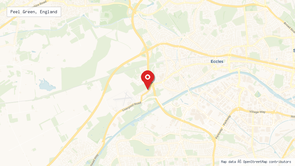 Street map of Peel Green, England with location pin