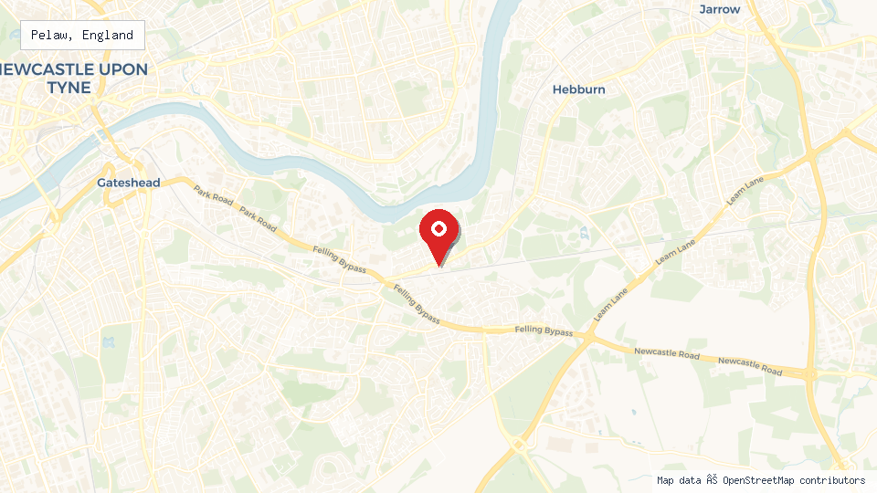 Street map of Pelaw, England with location pin
