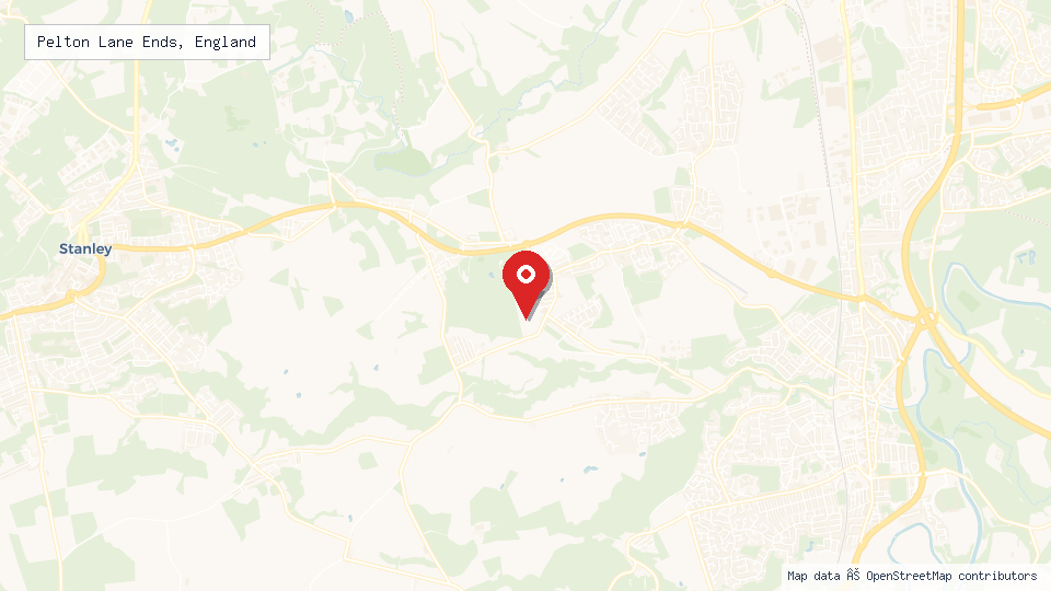 Street map of Pelton Lane Ends, England with location pin