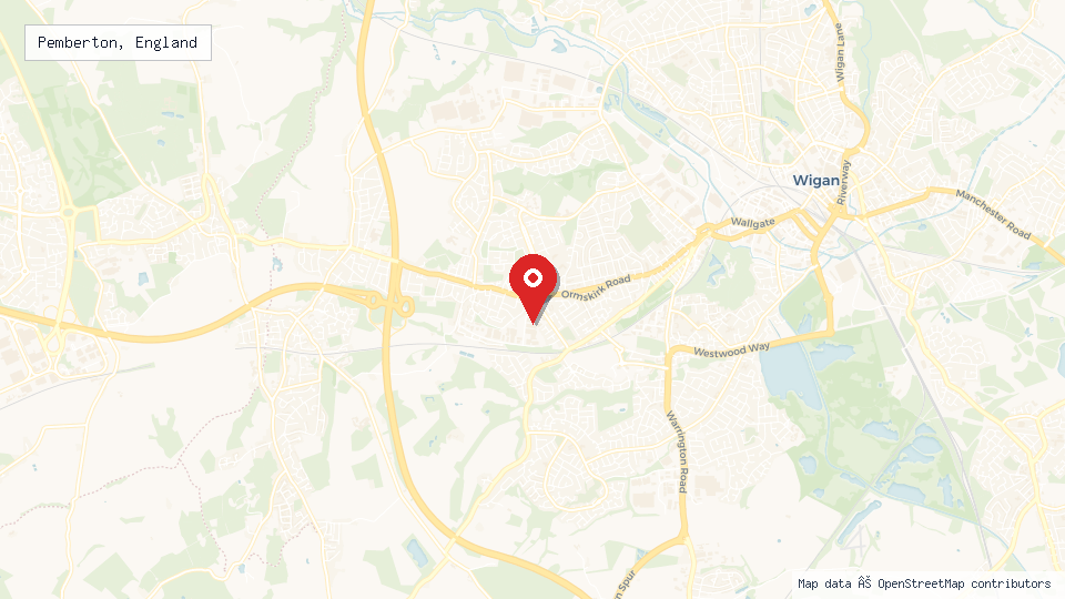 Street map of Pemberton, England with location pin