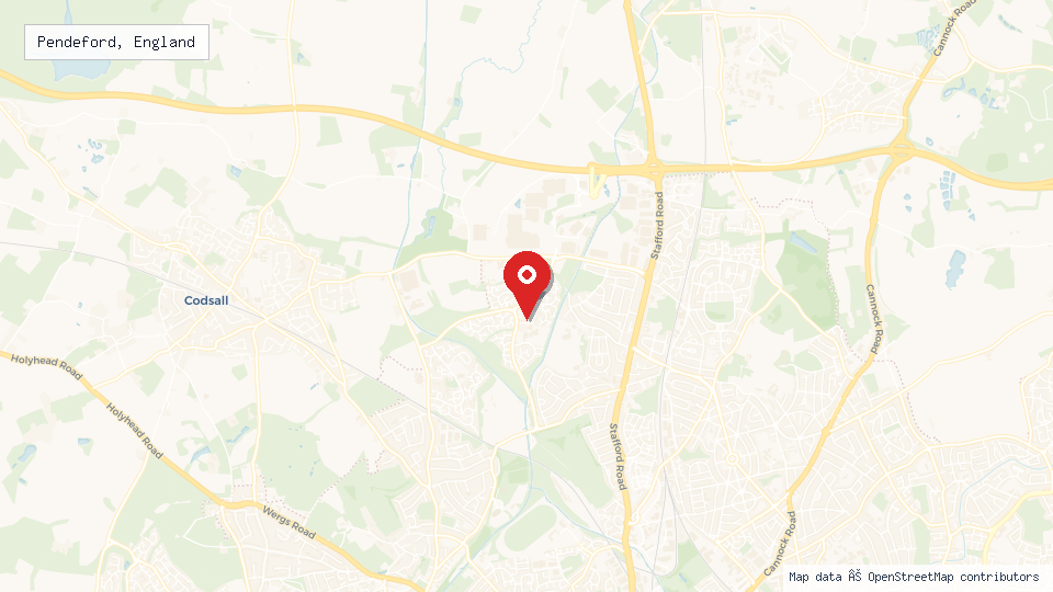 Street map of Pendeford, England with location pin