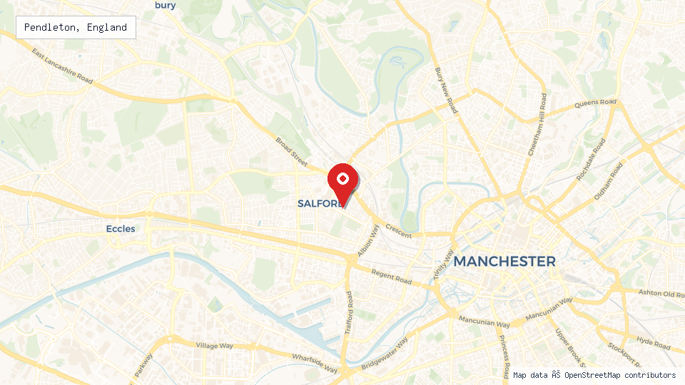 Street map of Pendleton, England with location pin