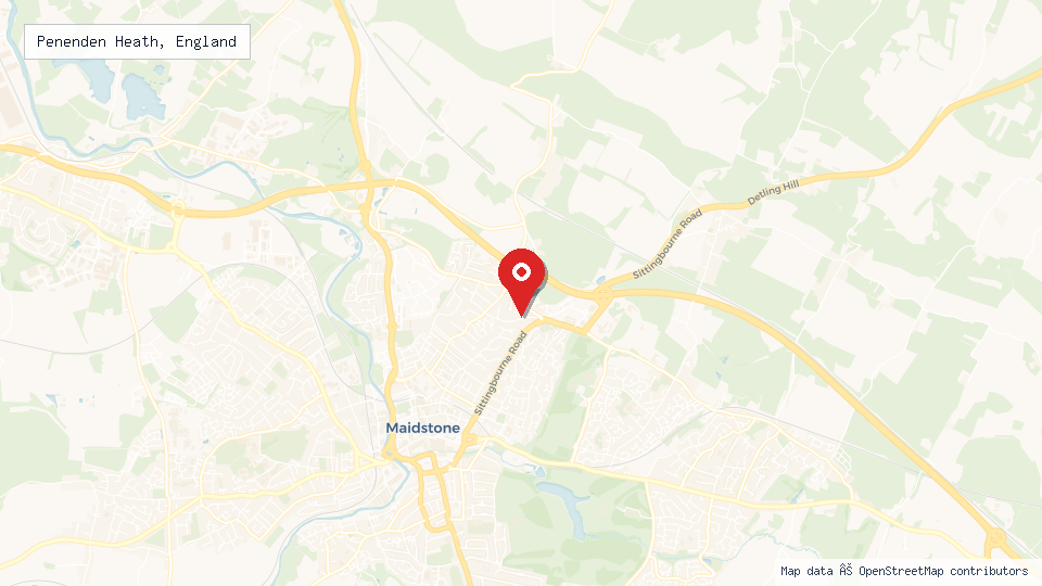 Street map of Penenden Heath, England with location pin