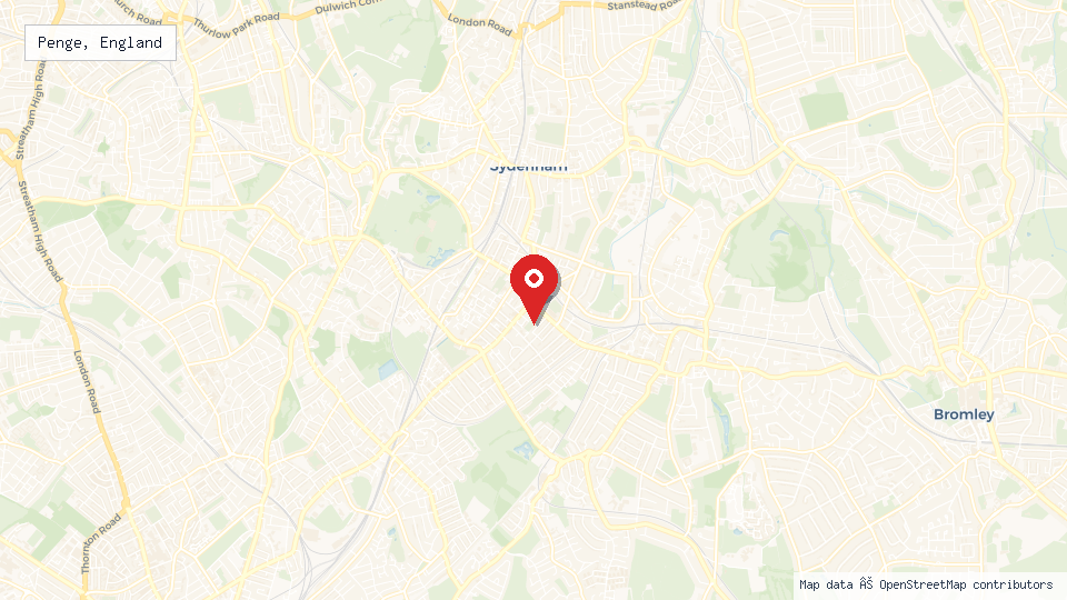 Street map of Penge, England with location pin