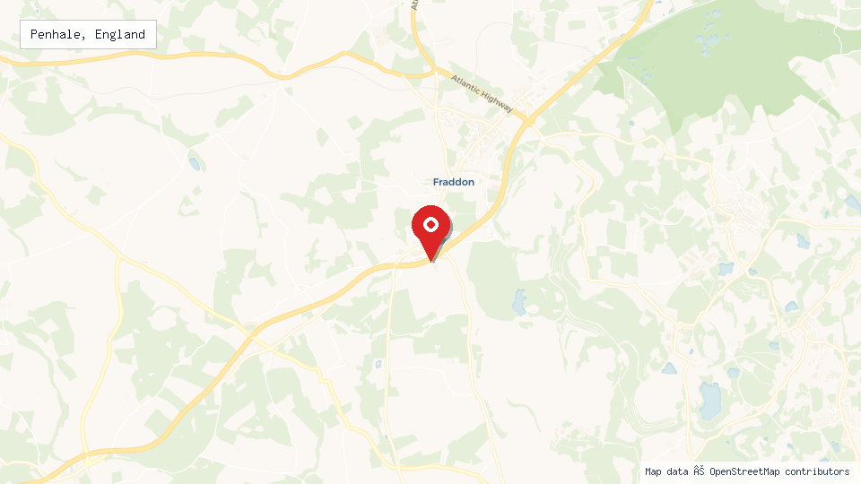 Street map of Penhale, England with location pin