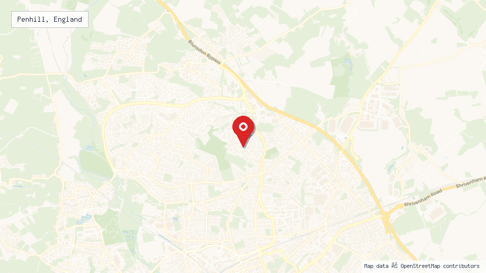 Street map of Penhill, England with location pin