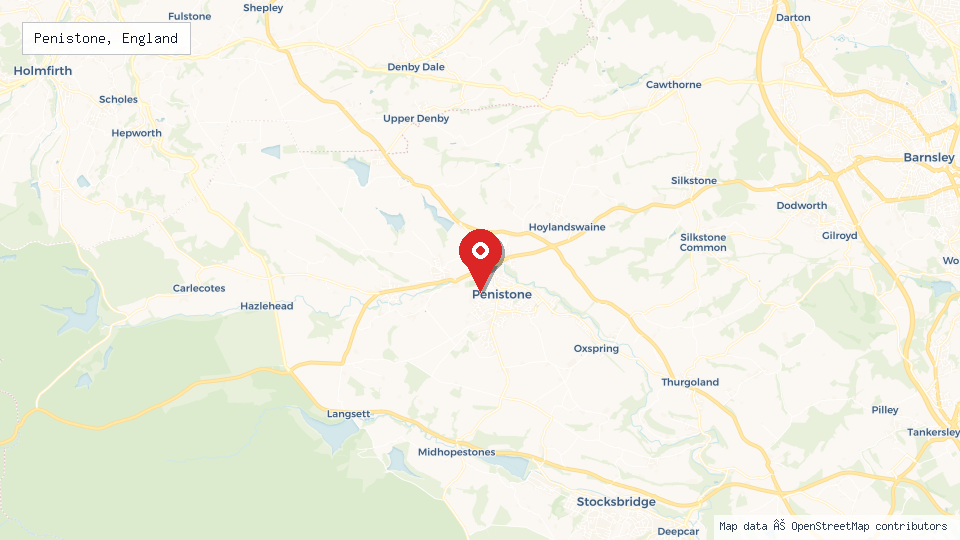 Street map of Penistone, England with location pin
