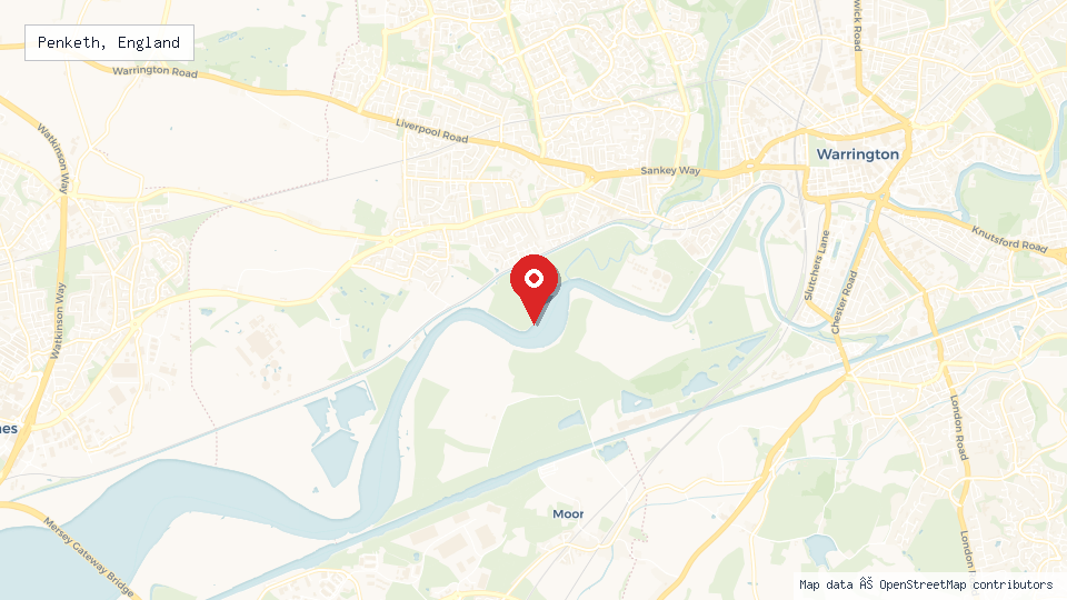 Street map of Penketh, England with location pin