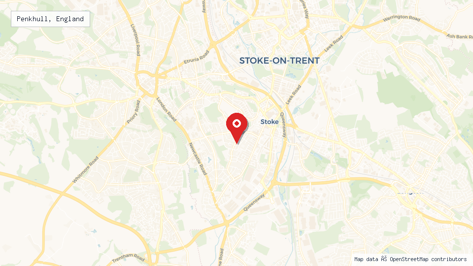 Street map of Penkhull, England with location pin
