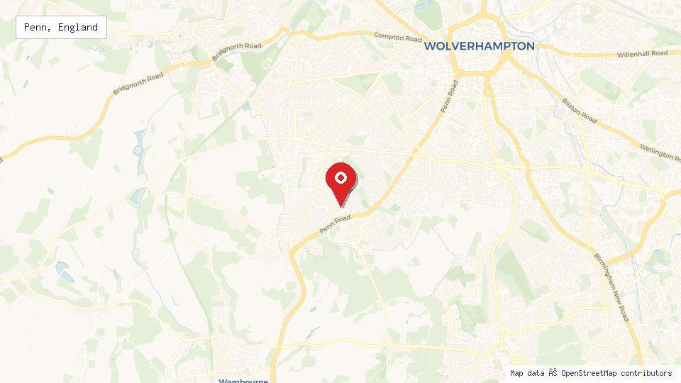 Street map of Penn, England with location pin