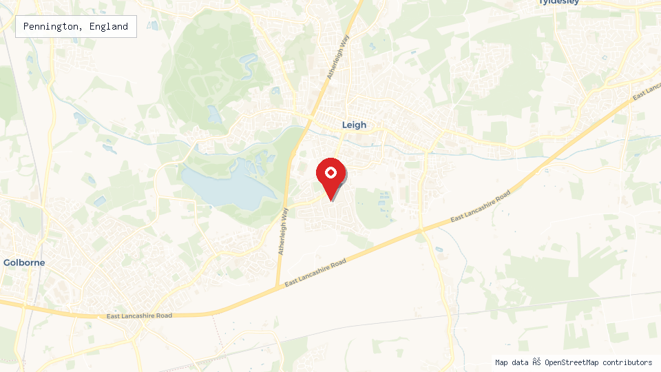 Street map of Pennington, England with location pin