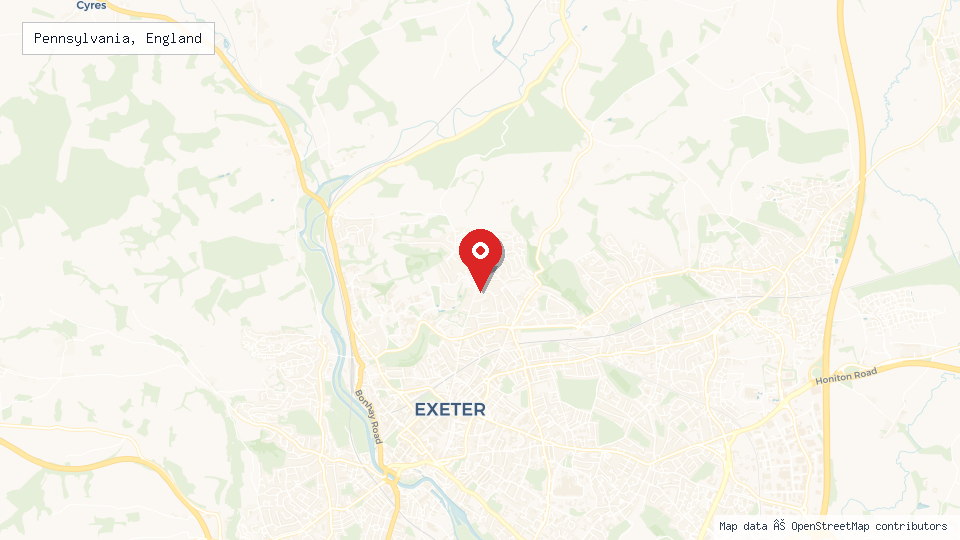 Street map of Pennsylvania, England with location pin