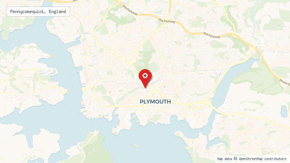 Street map of Pennycomequick, England with location pin