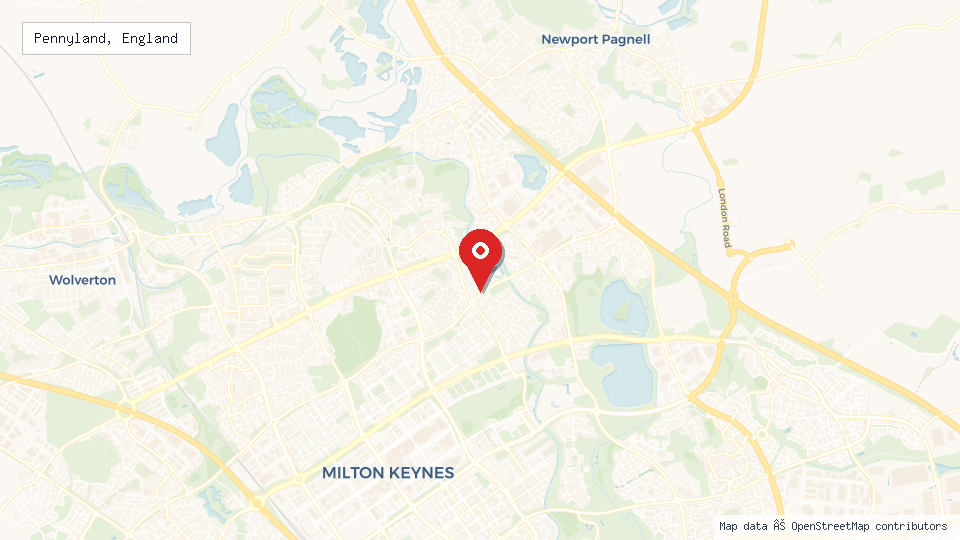 Street map of Pennyland, England with location pin