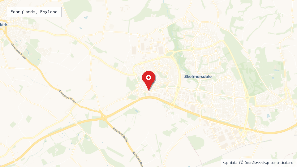 Street map of Pennylands, England with location pin